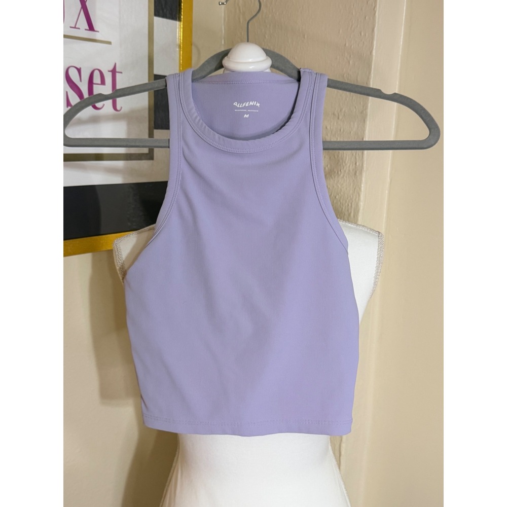 Allfenix‎ Lavender Ribbed High Neck Racerback Crop Tank Top Purple Medium